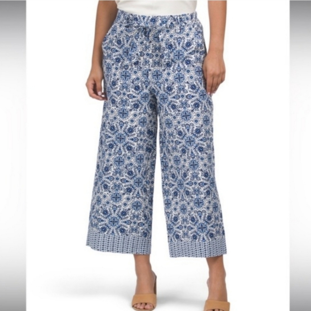 NWOT Joie Floral Linen Blend Wide Leg Cropped Pants High Waisted Womens Size 6
